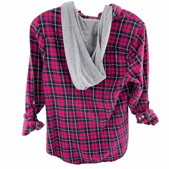 YMI Button Up Plaid Hooded Shirt Size Medium - Picture 2 of 14
